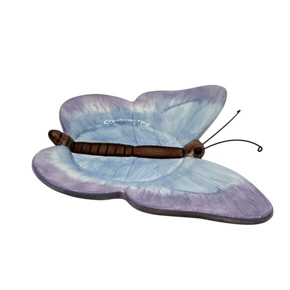 Yankee Candle Butterfly Ceramic Jar Holder 8.5"x6" Serene Blue Purple Home Decor - Picture 11 of 12